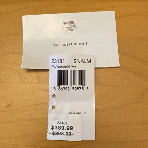 Coach Straw Satchel #23181 Silver/Natural/Lime - Picture 8 of 17